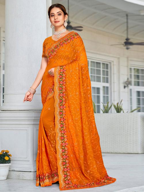 orange embellished saree with blouse - 19510167 - Very Small Image - 1