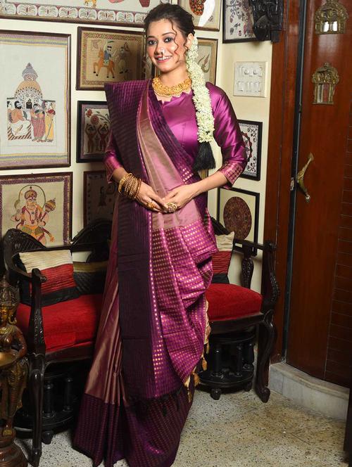 purple saree with blouse - 19510219 - Very Small Image - 1