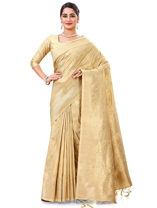 cream saree with blouse - 19510227 - Very Small Image - 1