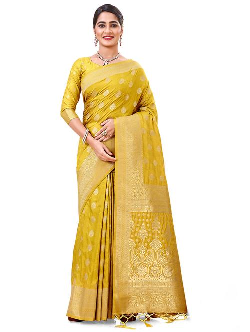 yellow saree with blouse - 19510229 - Very Small Image - 1