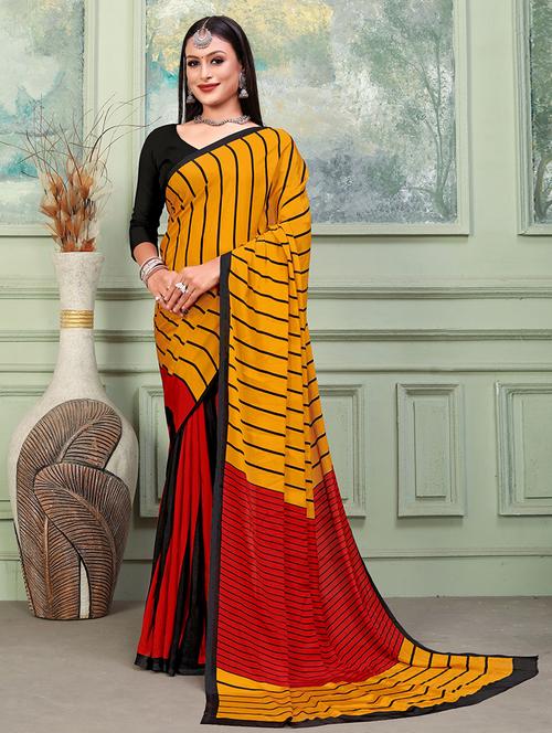 orange printed saree with blouse - 19510232 - Very Small Image - 1