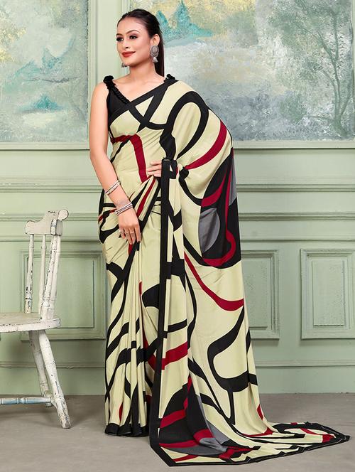 beige printed saree - 19510234 - Very Small Image - 1