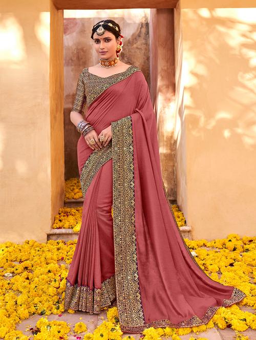pink solid saree - 19510248 - Very Small Image - 1
