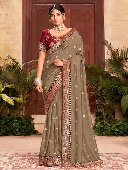 brown solid saree - 19510252 - Very Small Image - 1