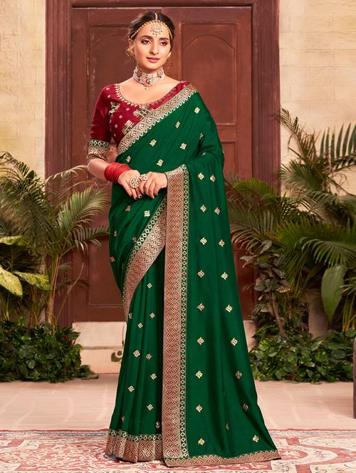 green solid saree with blouse - 19510255 - Very Small Image - 1