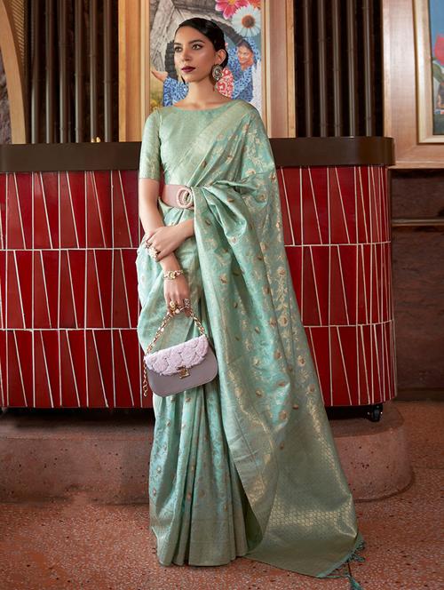 green silk saree with blouse - 19510263 - Very Small Image - 1