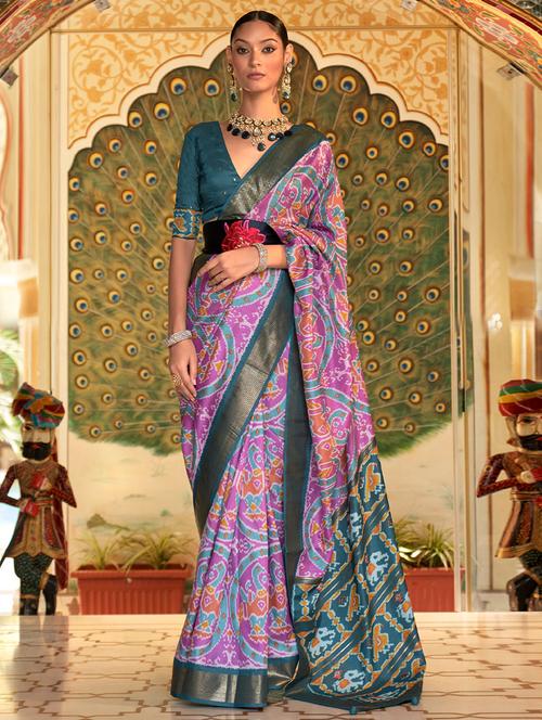 purple printed saree - 19510265 - Very Small Image - 1