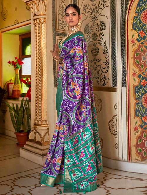 purple printed saree with blouse - 19510266 - Very Small Image - 1