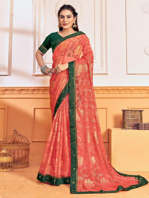 peach self design saree - 19510275 - Very Small Image - 1