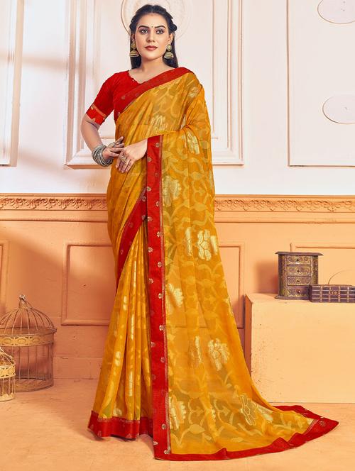 yellow self design saree - 19510277 - Very Small Image - 1