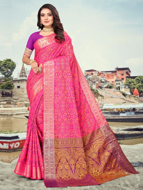 pink self design saree with blouse - 19510284 - Very Small Image - 1