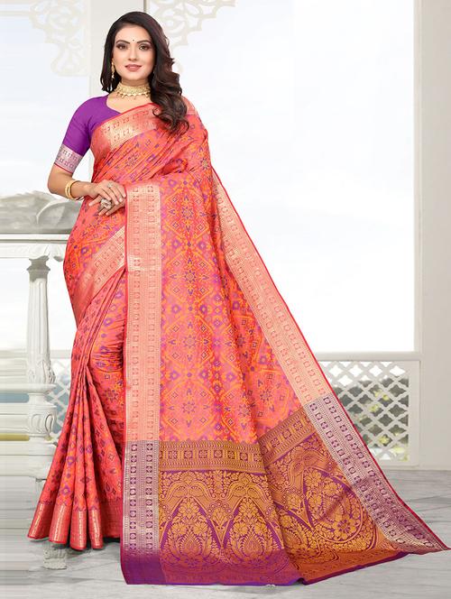 peach self design saree - 19510285 - Very Small Image - 1
