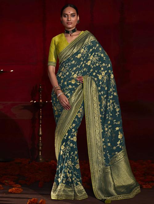 blue khadi silk saree with blouse - 19510288 - Very Small Image - 1