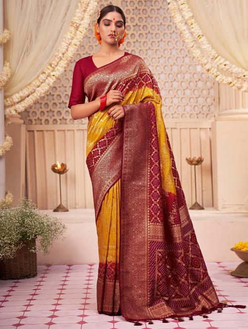yellow raw silk saree - 19510310 - Very Small Image - 1