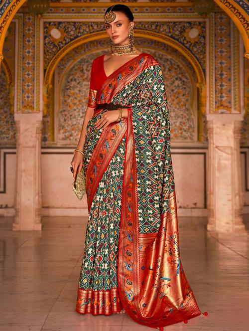 red green zari weave saree - 19510311 - Very Small Image - 1