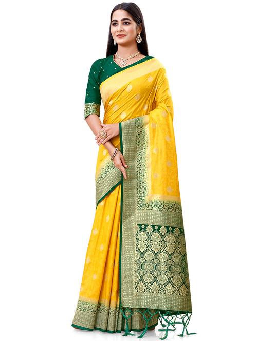 yellow silk saree with blouse - 19510321 - Very Small Image - 1