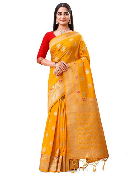 yellow silk saree with blouse - 19510325 - Very Small Image - 1