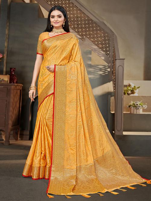 yellow art silk saree with blouse - 19510342 - Very Small Image - 1