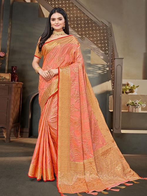 orange art silk saree with blouse - 19510344 - Very Small Image - 1