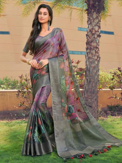organza multicolor saree with blouse - 19510361 - Very Small Image - 1