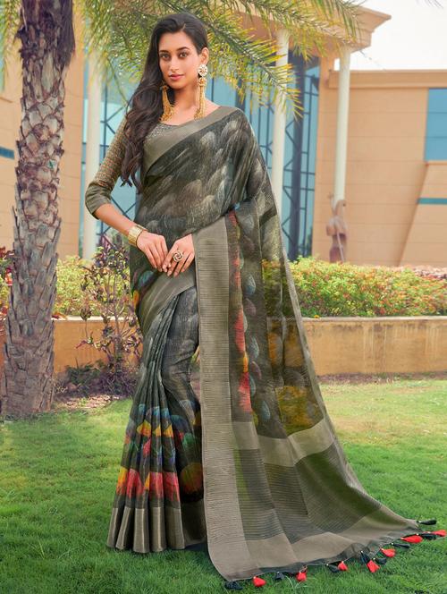 organza multicolor saree with blouse - 19510363 - Very Small Image - 1