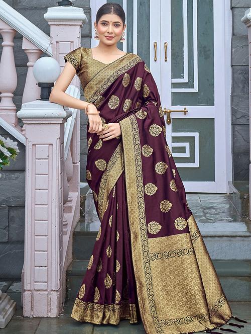 purple art silk saree with blouse - 19510384 - Very Small Image - 1