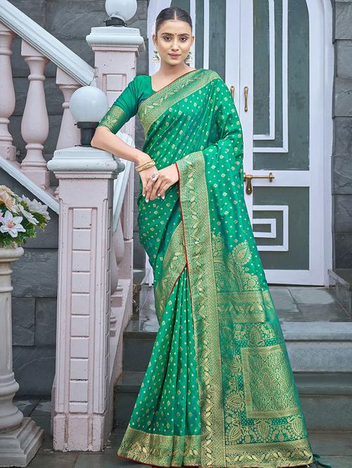 green banarasi silk saree - 19510385 - Very Small Image - 1