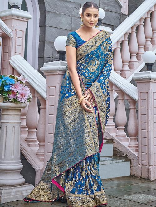 turquoise silk saree with blouse - 19510387 - Very Small Image - 1