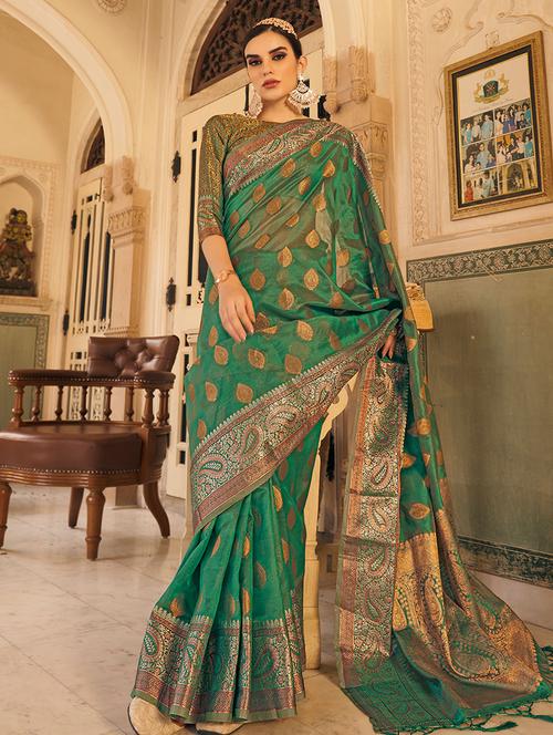 green silksaree with blouse - 19510390 - Very Small Image - 1