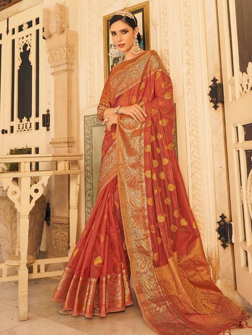 red silk saree with blouse - 19510391 - Very Small Image - 1