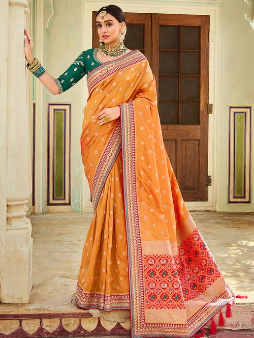 orange silk saree - 19510402 - Very Small Image - 1