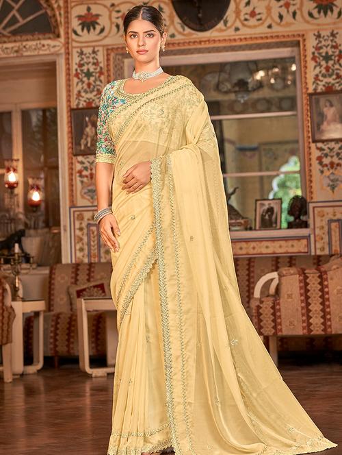 yellow saree with blouse - 19510486 - Very Small Image - 1