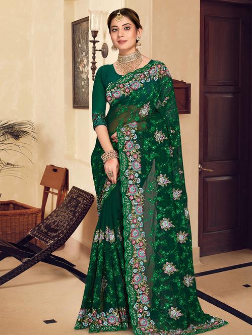 green georgette saree - 19510491 - Very Small Image - 1