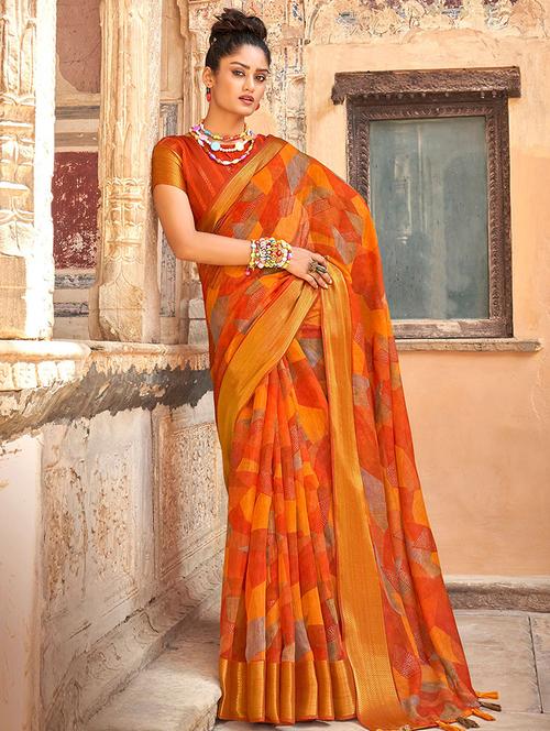 orange saree with blouse - 19510502 - Very Small Image - 1