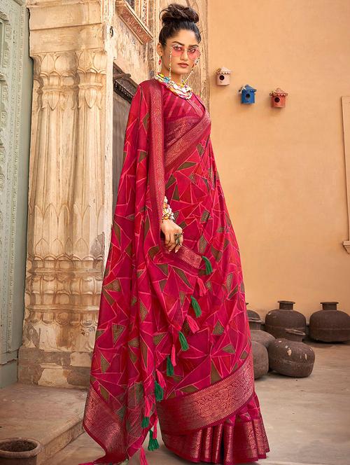 multi colored red saree with blouse - 19510506 - Very Small Image - 1
