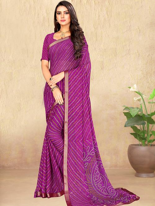 purple bandhani saree - 19510507 - Very Small Image - 1