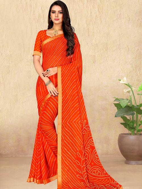 orange bandhani saree with blouse - 19510508 - Very Small Image - 1