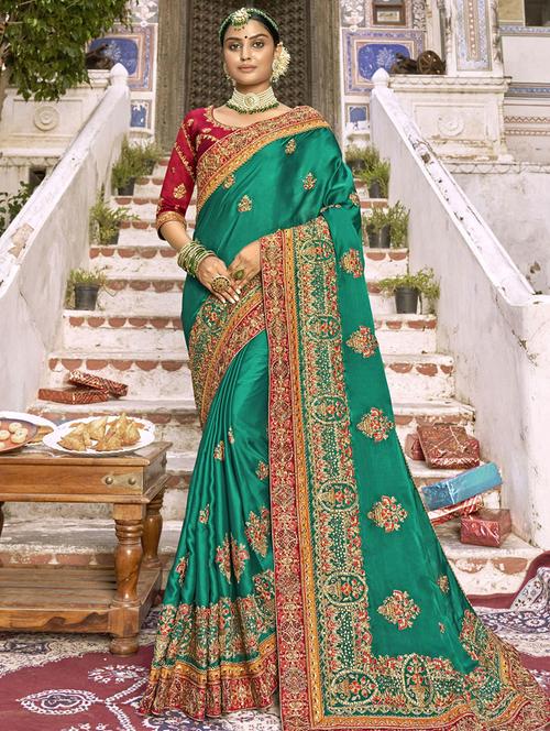 green art silk saree with blouse - 19510538 - Very Small Image - 1