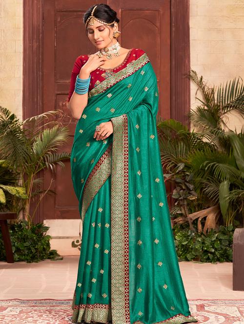 self design embroidered saree with blouse - 19510542 - Very Small Image - 1