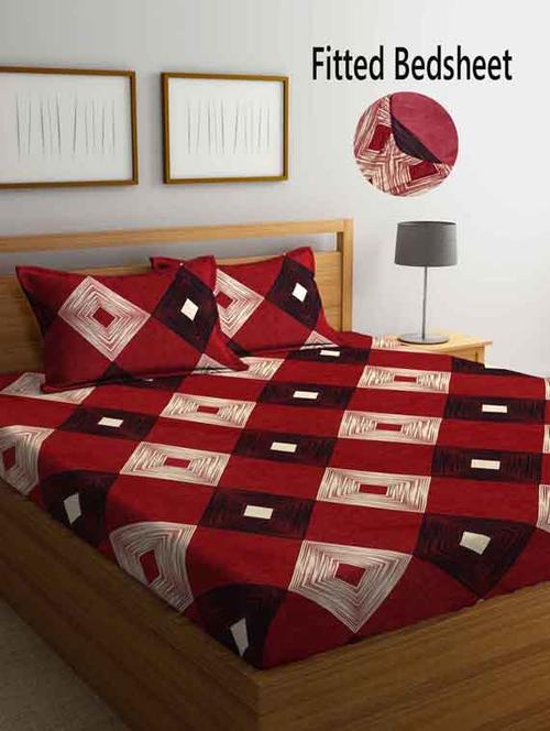 fabinaliv multicolor geometric 210 tc cotton blend king size fitted double bedsheet with 2 pillow covers - 19511408 - Very Small Image - 1