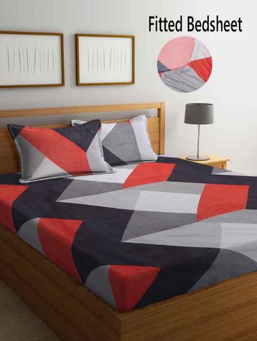 fabinaliv multicolor geometric 210 tc cotton blend king size fitted double bedsheet with 2 pillow covers - 19511417 - Very Small Image - 1