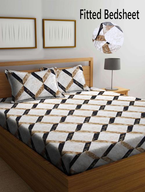 fabinaliv multicolor geometric 210 tc cotton blend king size fitted double bedsheet with 2 pillow covers - 19511439 - Very Small Image - 1