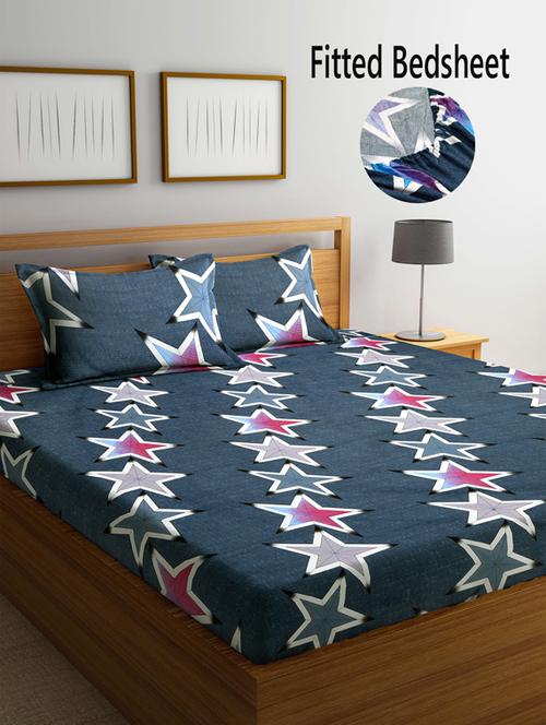 fabinaliv multicolor geometric 210 tc cotton blend king size fitted double bedsheet with 2 pillow covers - 19511443 - Very Small Image - 1