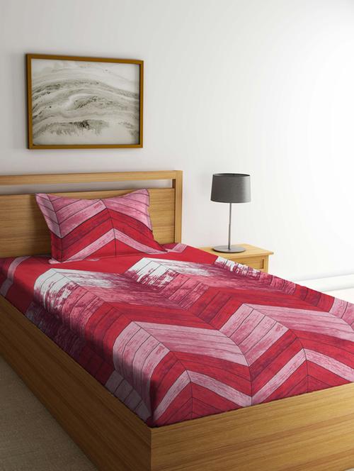 fabinaliv red geometric 210 tc cotton blend single bedsheet with pillow cover - 19511506 - Very Small Image - 1