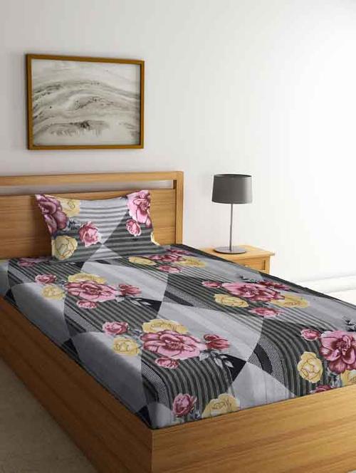 fabinaliv multicolor floral 210 tc cotton blend single bedsheet with pillow cover - 19511514 - Very Small Image - 1