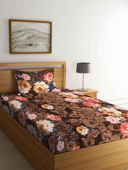 fabinaliv multicolor floral 210 tc cotton blend single bedsheet with pillow cover - 19511516 - Very Small Image - 1