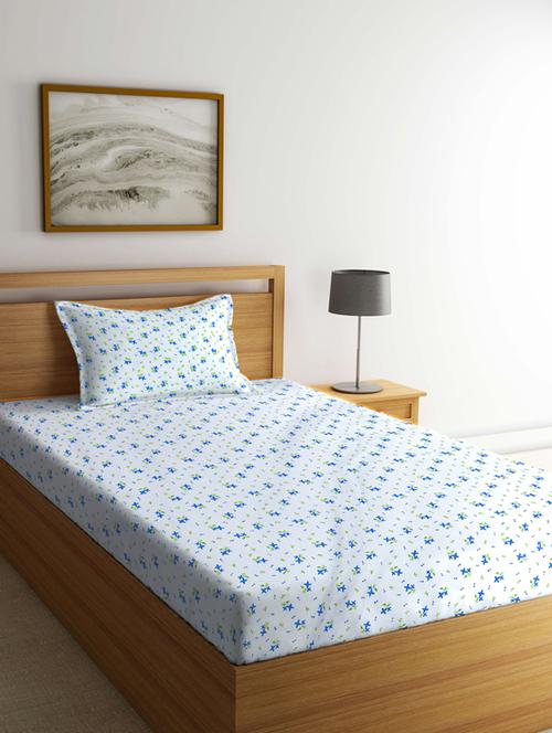 fabinaliv white floral 210 tc cotton blend single bedsheet with pillow cover - 19511542 - Very Small Image - 1