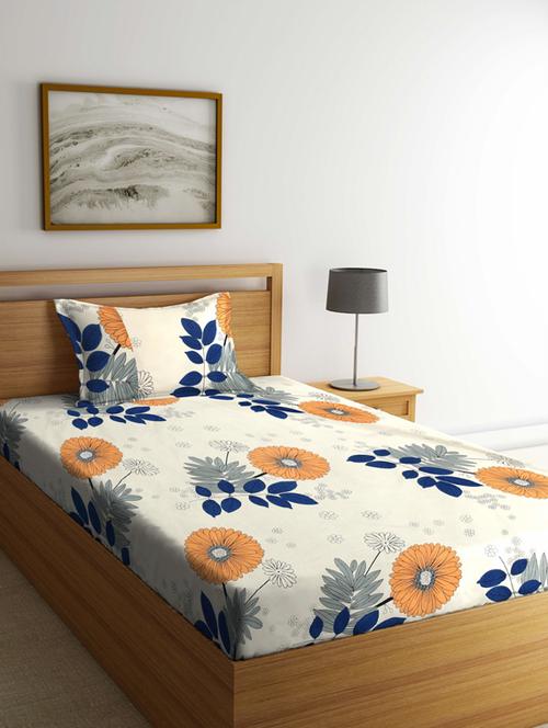 fabinaliv multicolor floral 210 tc cotton blend single bedsheet with pillow cover - 19511544 - Very Small Image - 1