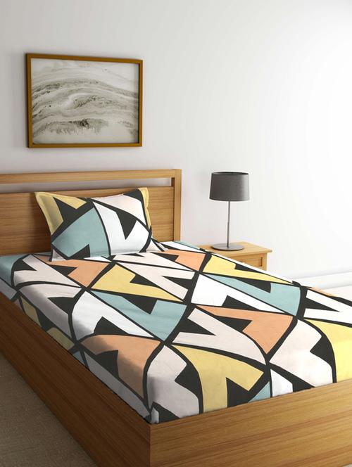 fabinaliv multicolor geometric 210 tc cotton blend single bedsheet with pillow cover - 19511550 - Very Small Image - 1