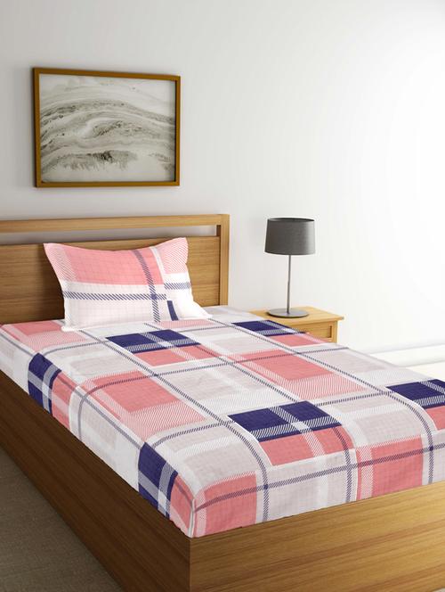 fabinaliv multicolor checkered 210 tc cotton blend single bedsheet with pillow cover - 19511551 - Very Small Image - 1